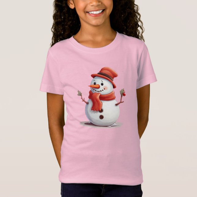 Camisa de Natal ❄️ Bonita Snowman para Meninas (Frente)
