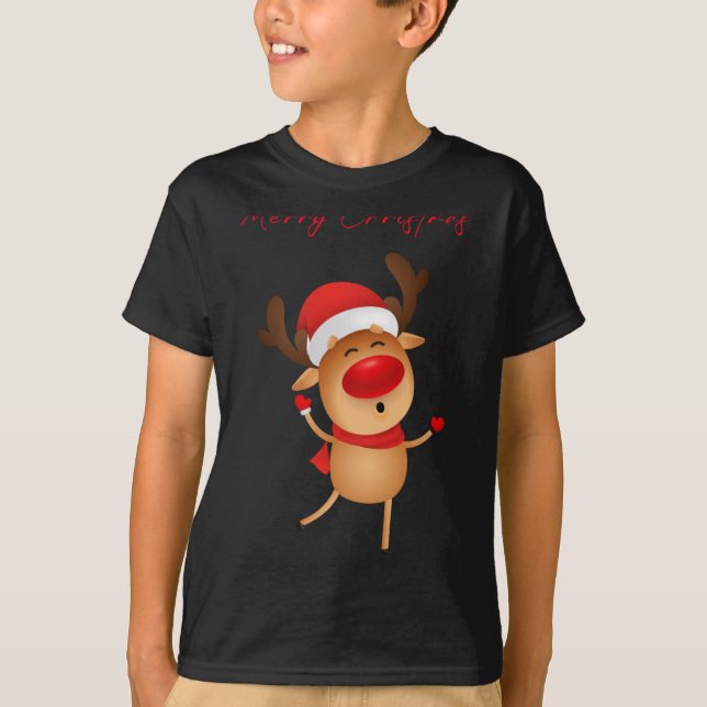 Camisa De Natal Cartoon Veado Natal Alegre  (Frente)