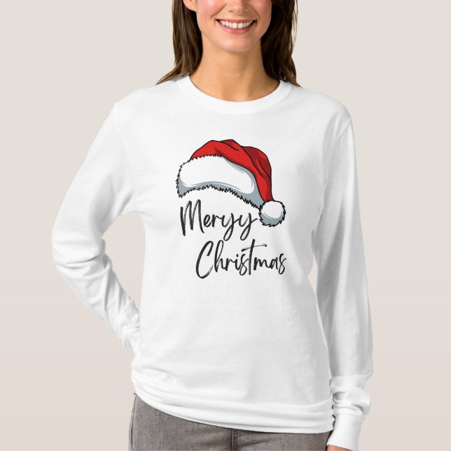 Camisa de Natal com Design de Chapéu de Papai Noel (Frente)