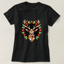Camisa de Natal com Grinalda de Veado Geométrico