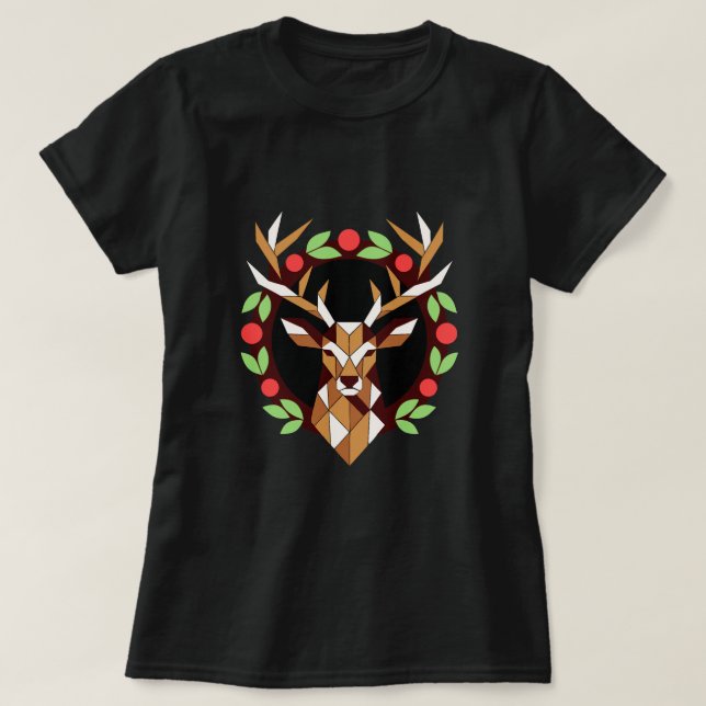 Camisa de Natal com Grinalda de Veado Geométrico (Frente do Design)