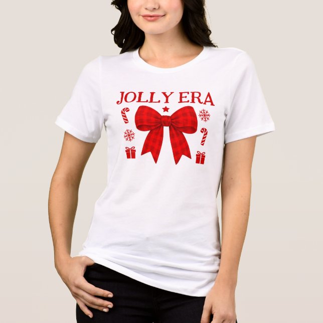 Camisa de Natal com Laço de Gingham Vermelho Jolly (Frente)