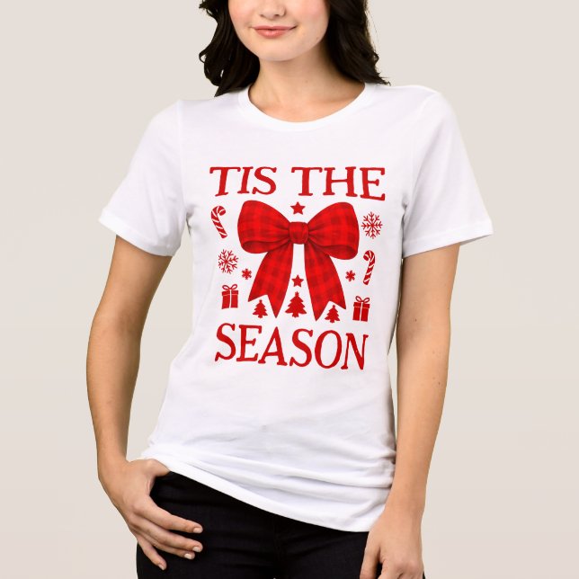 Camisa de Natal com Laço de Gingham Vermelho 'Tis  (Frente)