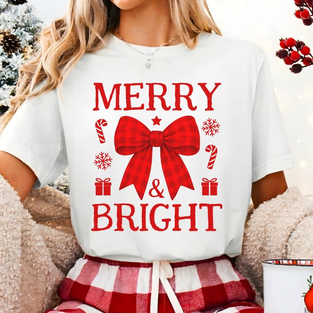Camisa de Natal com Laço de Xadrez Vermelho Alegre (Criador carregado)