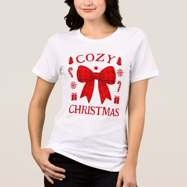 Camisa de Natal com Laço Xadrez Vermelho Aconchega (Frente)