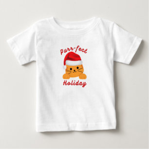 Camisa de Natal de Bebê Férias Perfeitas com Gato