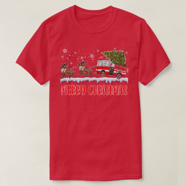 Camisa de Natal de Bombeiro Árvore Alegre do Natal (Frente do Design)