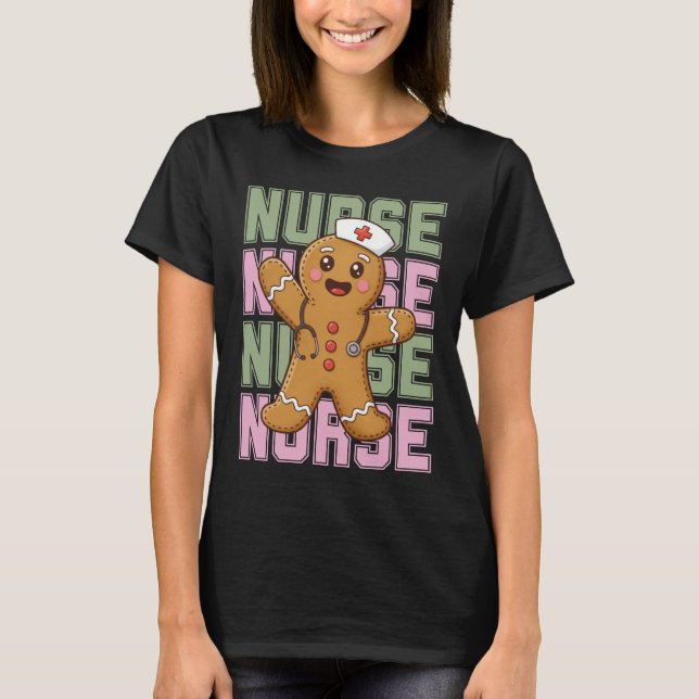 Camisa de Natal de Enfermeira de Pão de Mel Fofa (Frente)