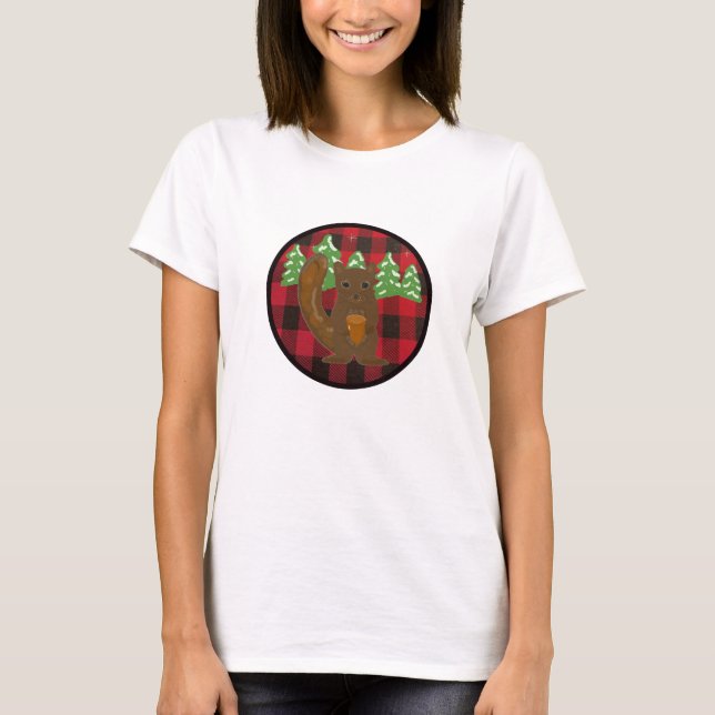 Camisa de Natal de Esquilo da Floresta com Xadrez  (Frente)
