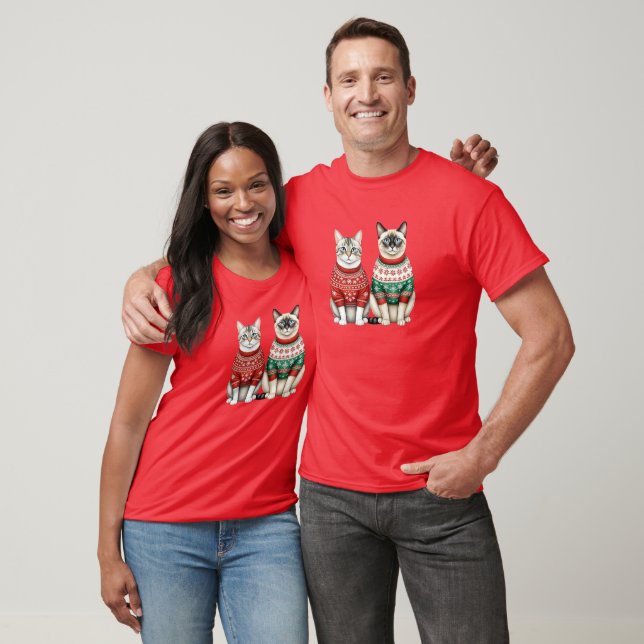 Camisa de Natal de Gato, Tabby e Gatos Siameses (Unissex)