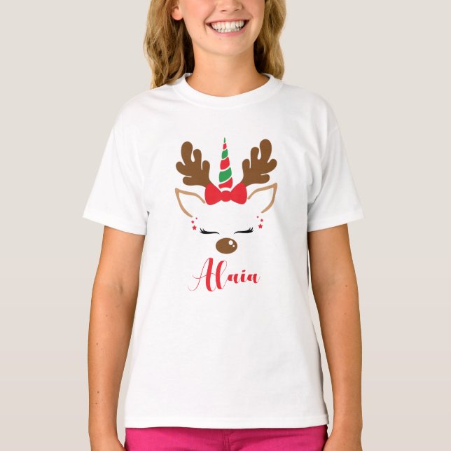 Camisa de Natal de Linda Unicorn Reindet (Frente)
