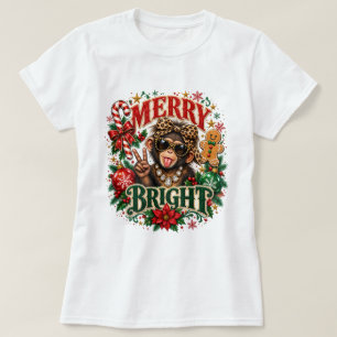Camisa de Natal de Macaco Atrevido Alegre e Brilha