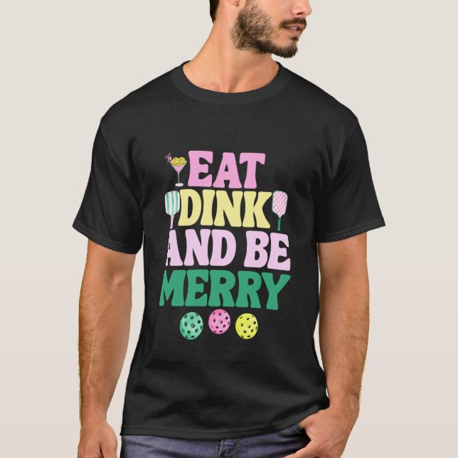 Camisa de Natal de Pickleball Rosa Preppy Coma Din (Frente)
