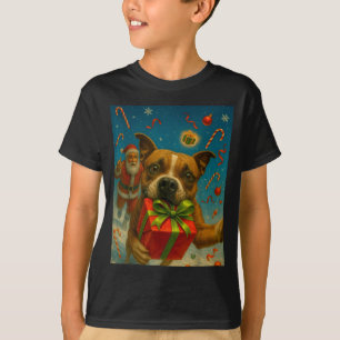 Camisa de Natal de Pitbull Fofa - Papai Noel e Pit