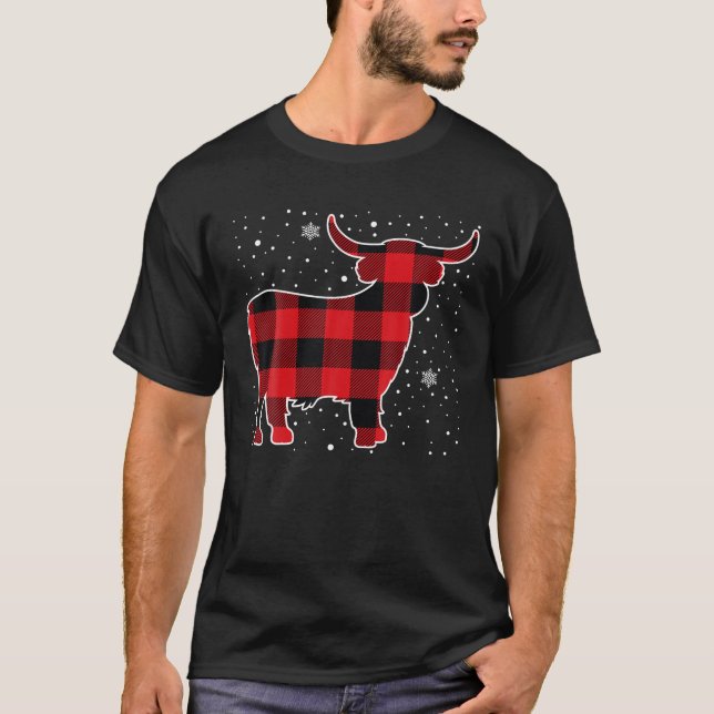 Camisa de Natal de Xadrez Búfalo Vermelho da Vaca  (Frente)