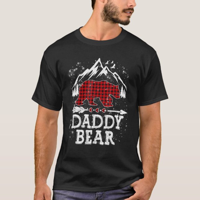 Camisa de Natal do Ursinho Pai de Xadrez Vermelho  (Frente)