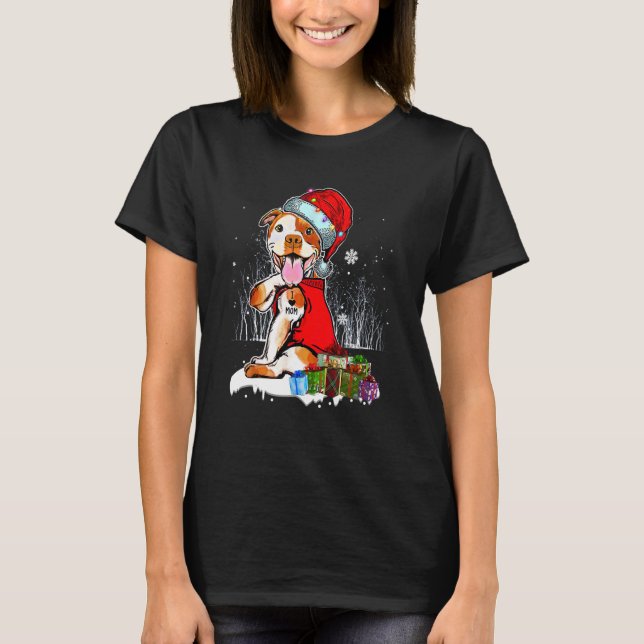 Camisa de Natal engraçada do Pit Bull Eu Amo Mãe T (Frente)