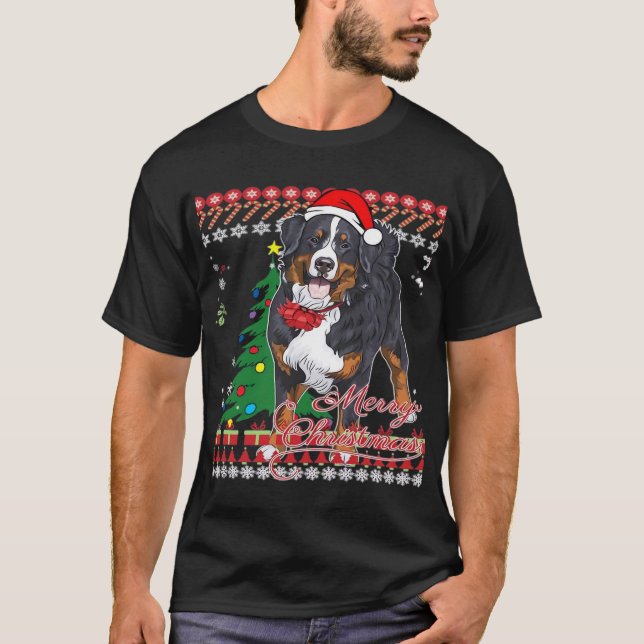 Camisa de Natal Feia de Cachorro Montanha Bernesa  (Frente)