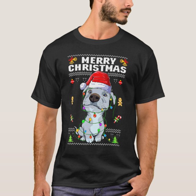 Camisa de Natal Feia de Cachorro Pit Bull Engraçad (Frente)