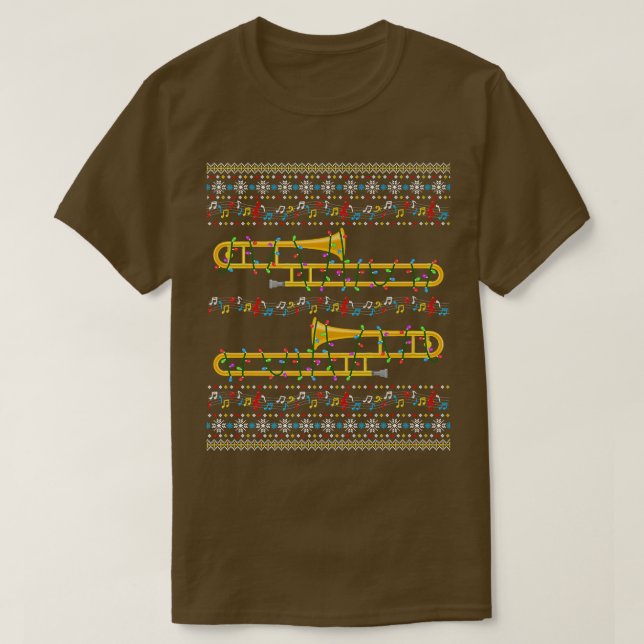 Camisa de Natal Feia de Trombone Luzes de Natal F (Frente do Design)