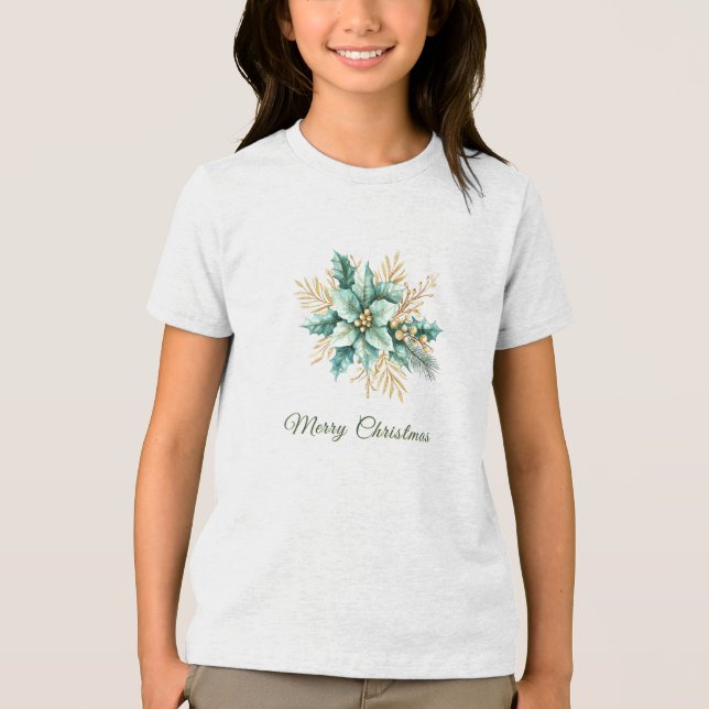 Camisa de Natal Floral de Teal de Aquarela (Frente)