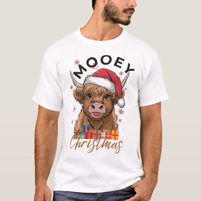 Camisa de Natal Highland Cow Xmas Light San (Frente)