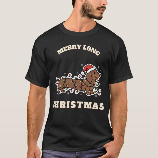 Camisa de Natal Longo e Alegre – Dachshund Engraça (Frente)