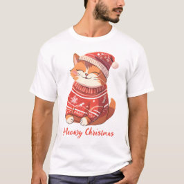 Camisa de Natal meada, de homem, com gato festivo