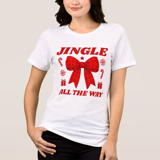 Camisa de Natal Retro com Laço Xadrez Vermelho 'Ji (Frente)