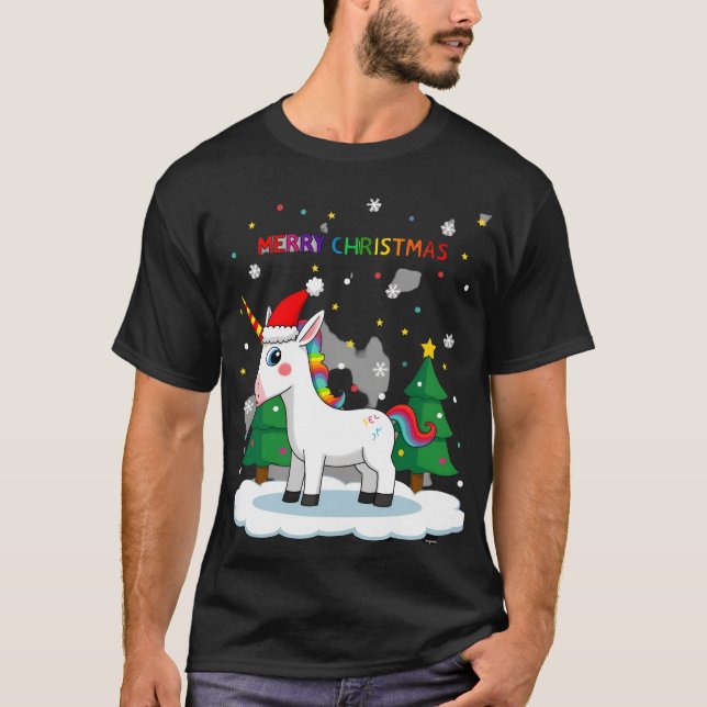 Camisa de Natal Unicórnio Meninas Roupas de Natal  (Frente)