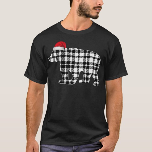 Camisa De Natal Urso Xadrez De Búfalos Preto E Bra (Frente)