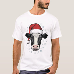 Camisa de Natal Vaca Chapéu do Papai Noel Vintage