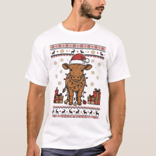 Camisa de Natal Vintage Vaca Festa Vetorial Design