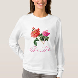 camisa de noiva de flores cor-de-rosa e rosa verme