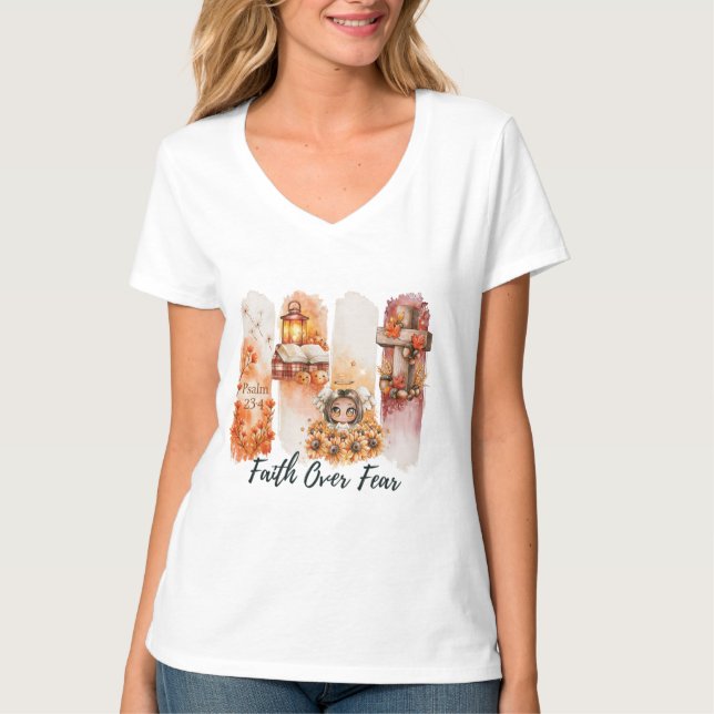 Camisa de Outono Salmo 23:4 Fé Sobre o Medo (Frente)