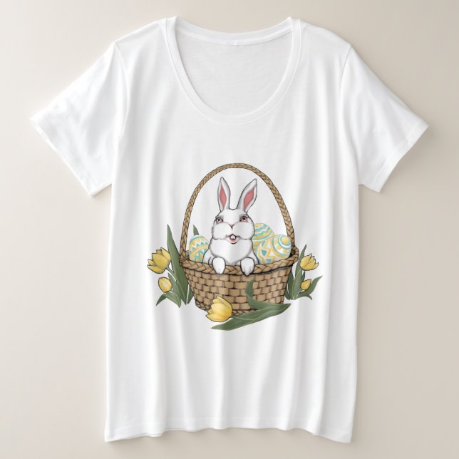 Camisa de Páscoa Coelho de Páscoa Cesta Senhora T- (Frente do Design)