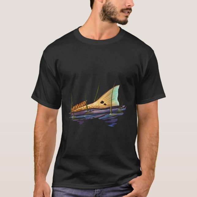 Camisa de peixe tambor vermelho Redfish cauda  (Frente)
