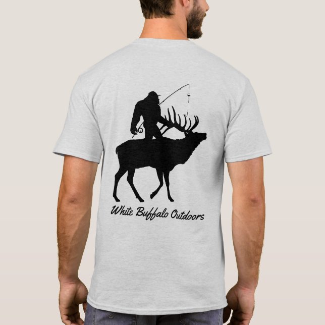 Camisa de Pesca Engraçada com Elk Anelar Sasquatch (Verso)