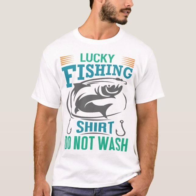 Camisa De Pesca Sortuda Não Lavar (Frente)
