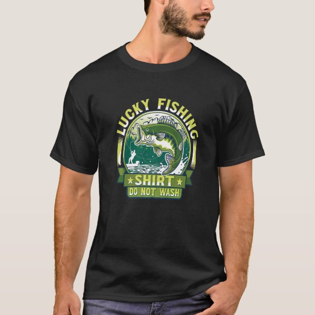 Camisa de Pesca Sortuda Não Lavar, Roupa de Pesca  (Frente)