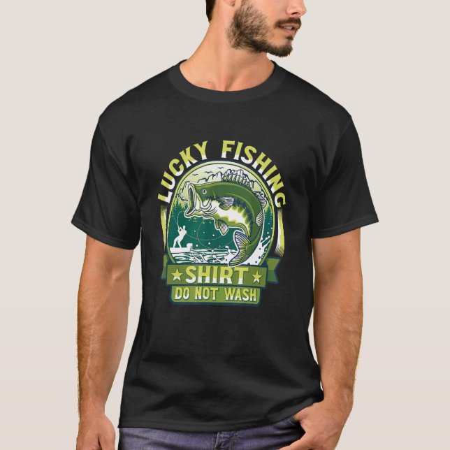 Camisa de Pesca Sortuda Não Lavar, Roupa de Pesca  (Frente)