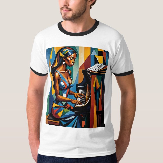 Camisa de Pianista Abstrato Negra Colorida (Frente)