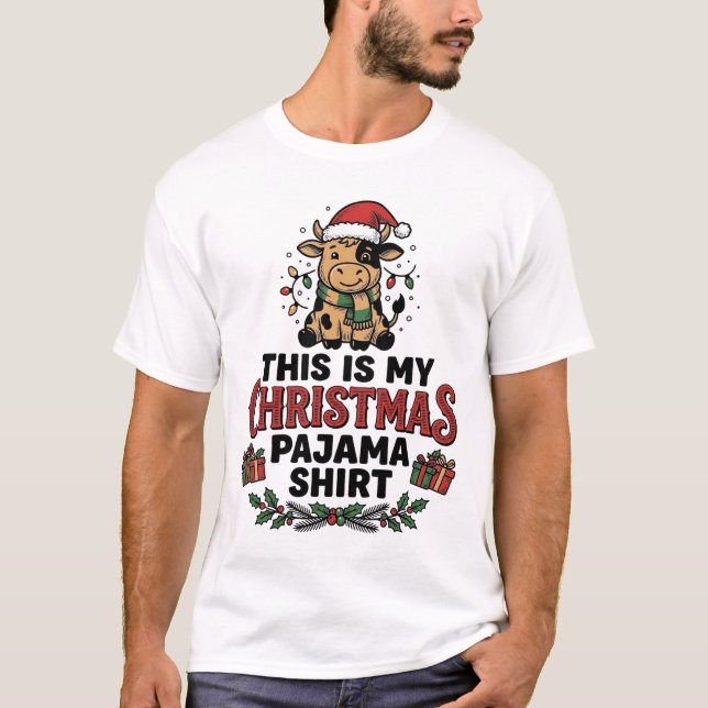 Camisa de pijama de Natal Design de férias de vaca (Frente)