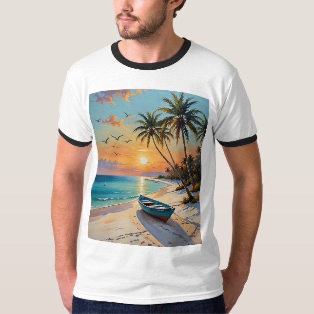 Camisa de pintura de praia em Rowboat tropical sun (Frente)