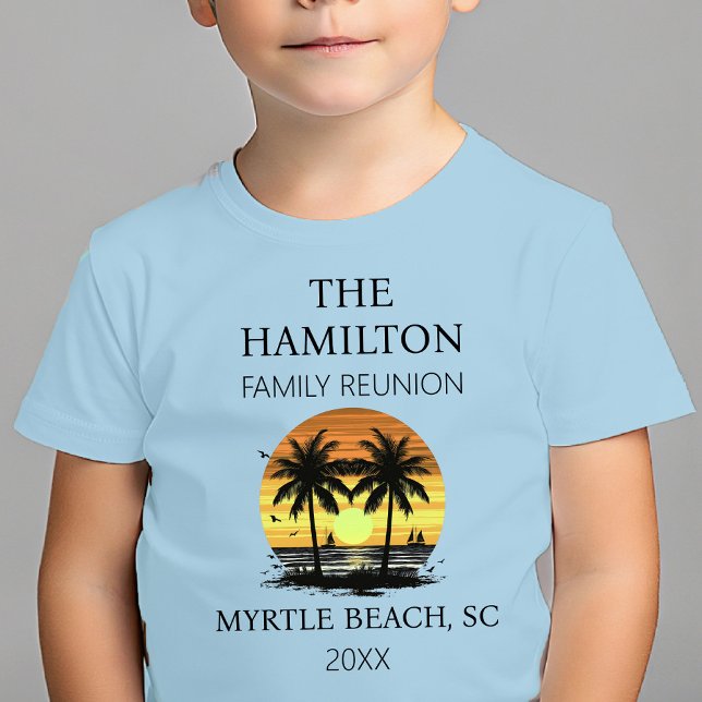 Camisa de praia de Reunião Familiar (Toddler Beach Family Reunion  Custom date and location T-shirt with family names on back)
