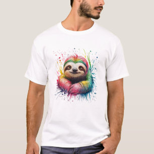 Camisa de Preguiça Colorida Aquarela para Homens e