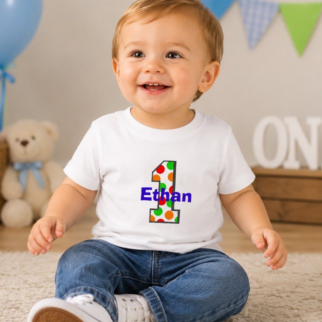 Camisa de Primeiro Aniversário com Bolinhas Colori (Rainbow Polka Dot First Birthday Shirt )