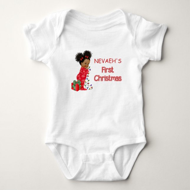 Camisa de Primeiro Natal de Menina Afro-Americana (Frente)