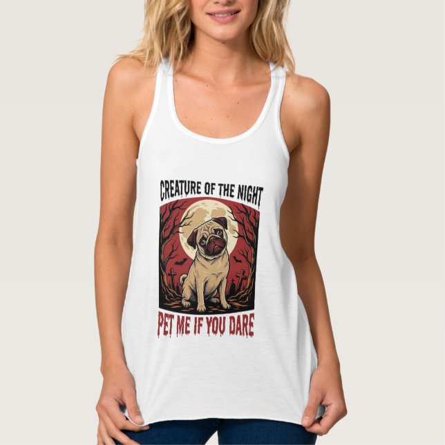 Camisa de Pug do Halloween com Cemitério Assustado (Frente)