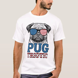 Camisa de Pug Patriota com Desenho de Gravura Vint